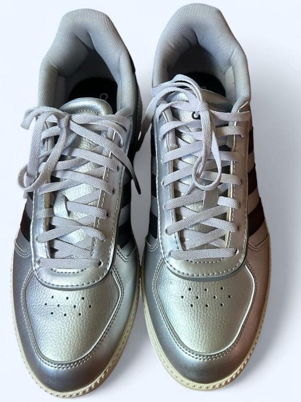*barely worn* adidas Women's Silver Sneakers with Black Stripes